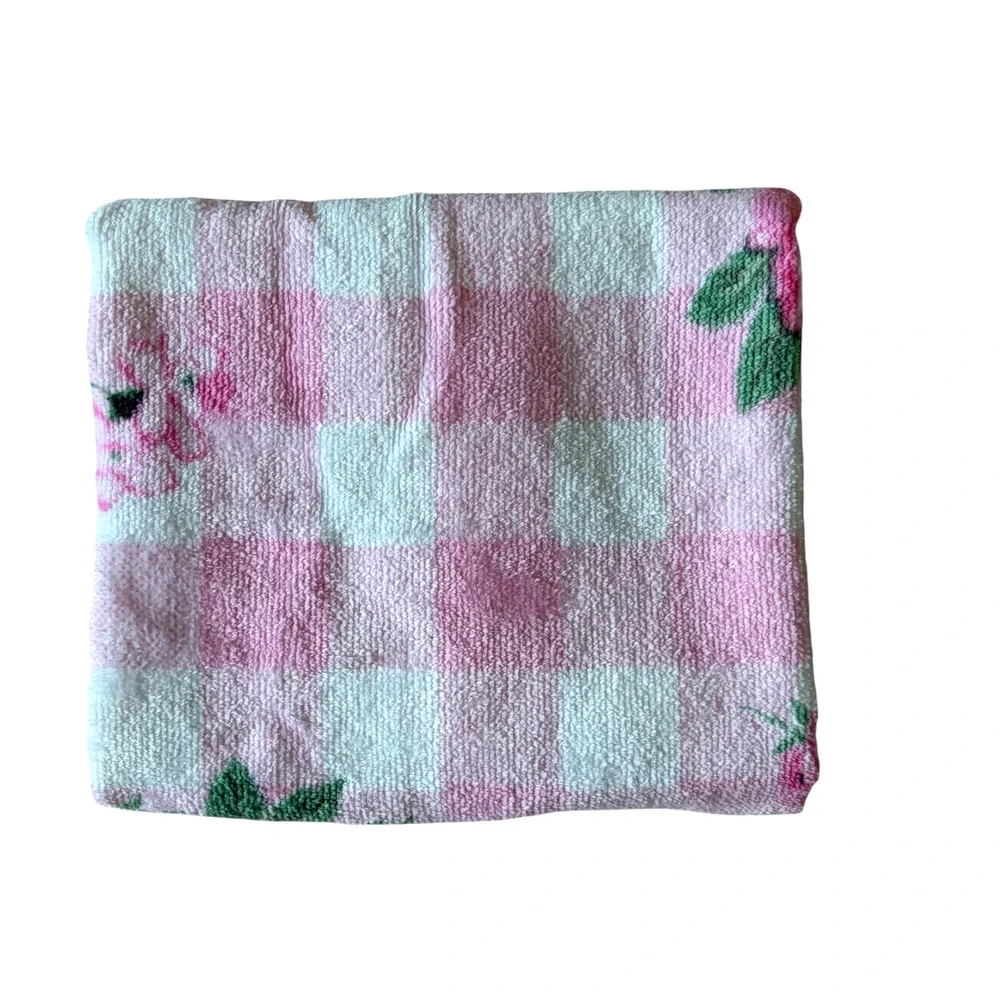 Betsey Johnson Pink Gingham Floral Towels 3pc Set 2 Bath 1 Hand 100% Cotton NEW